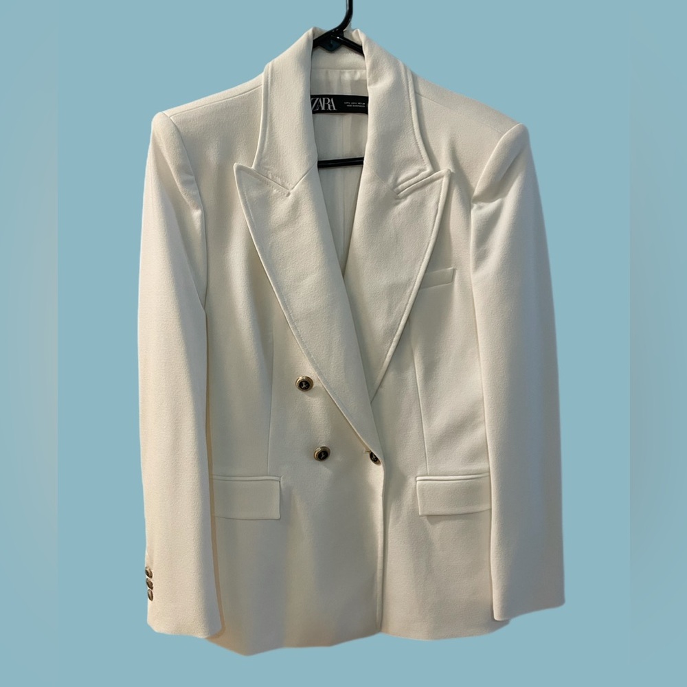 Zara Double-Breasted Cream Blazer Jacket